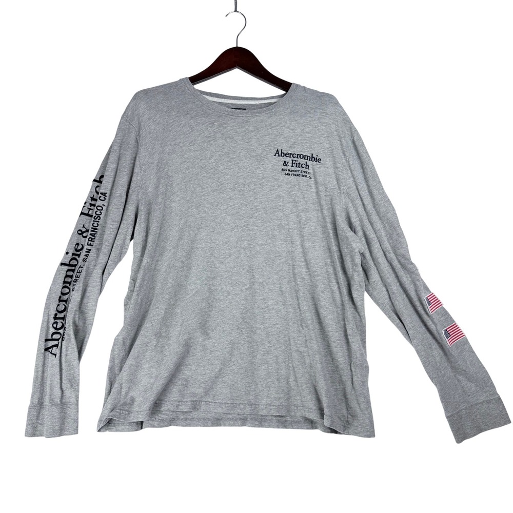 Abercrombie & Fitch Long Sleeve Shirt Mens XXL Gray Logo Graphic Flag Preppy